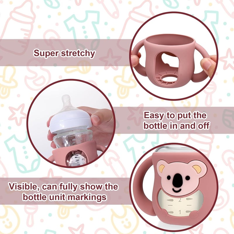 Juome Silicone Sleeves with Handles for Avent Natural Glass Baby Bottle - 3 Pack Koala Shape Anti Breakage Baby Bottles Holder, Compatible with Philips Avent Anti Colic Baby Bottles 4 oz - Image 5